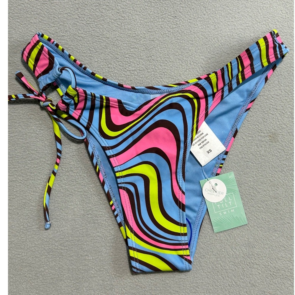 Full Tilt Swim Bikini Bottom XS Blue Pink Psychedelic Swirl High Leg‎ Cheekier